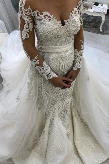 Glamorous Long Sleeve Lace Tulle Wedding Dresses | Ruffles Mermaid  Bridal Gowns_1