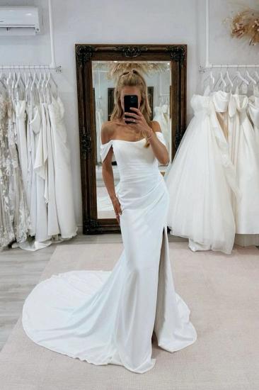 Off-the-Shoulder Ruched Mermaid Wedding Dresses with Split