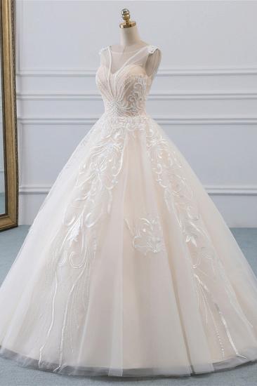 Bradyonlinewholesale Glamorous Sleeveless Jewel Pink Wedding Dresses Tulle Ruffles Bridal Gowns With Appliques Online_3