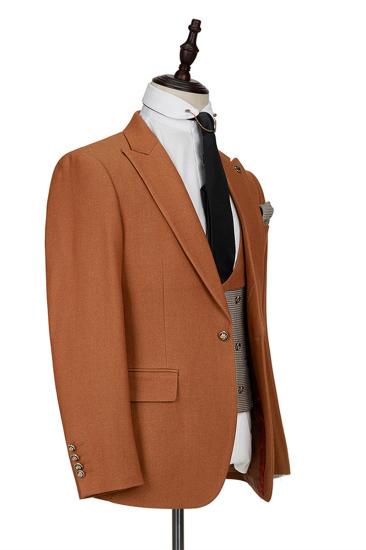 Orange Peak Lapel 3 Piece Mens Suit with Double Breasted Waistcoat_4