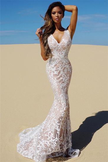 V-neck Sleeveless Mermaid Lace Prom Dresses Cheap | Sexy Evening Dress with Nude Lining_1