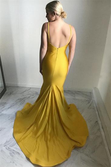 2022 Sexy Spaghetti Straps Yellow Cheap Evening Dresses | Ruffles Open Back Mermaid Prom Dresses Online_2