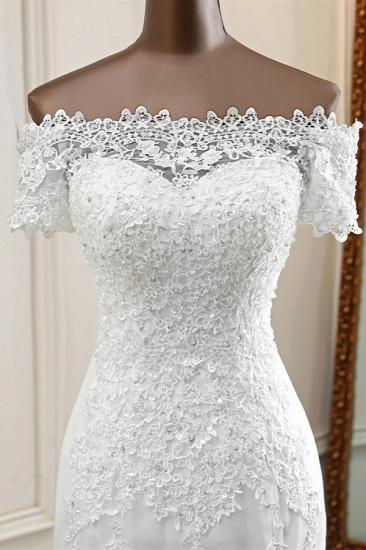 Bradyonlinewholesale Gorgeous Off-the-Shoulder Lace Mermaid Wedding Dresses Short Sleeves Rhinestons Bridal Gowns_5