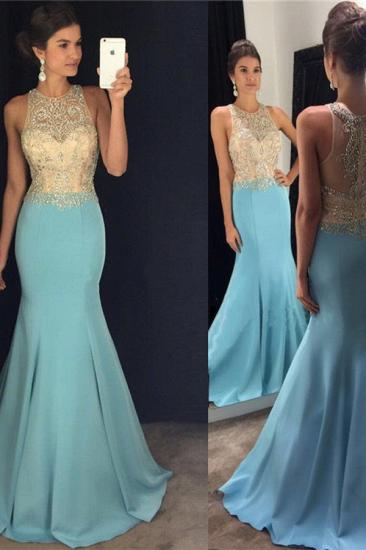 Mermaid Blue Sleeveless Crystals Evening Gowns Beaded Sexy Prom Dresses_3