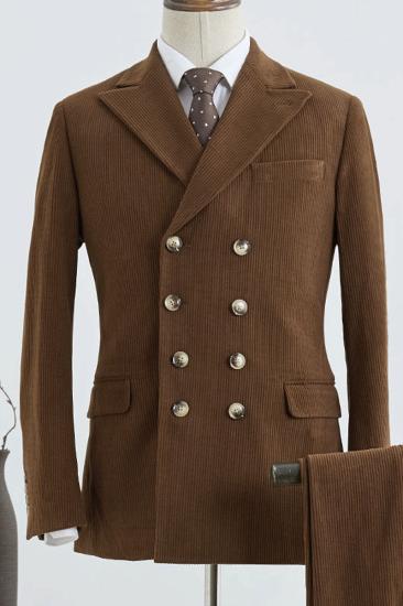 Chasel Gorgeous Corduroy Brown Double-Breasted Business Tailored Suit_2