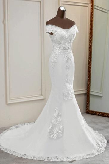 Bradyonlinewholesale Elegant Off-the-Shoulder Sleeveless White Mermaid Wedding Dresses with Beadings_3