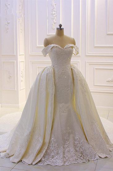 Sweetheart Lace Appliques Off-the-Shoulder Detachable Train Wedding Dress_6