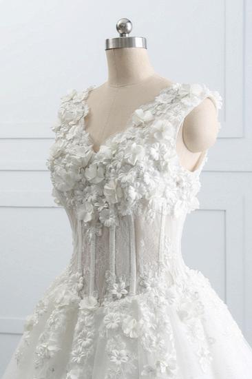 Bradyonlinewholesale Glamorous V-Neck Tulle Wedding Dress with Flowers Appliques Sleeveless Beadings Bridal Gowns Online_6