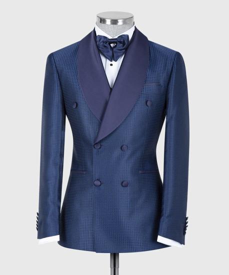 Navy Two-Piece Double Breasted Cape Lapel Wedding Suit_3