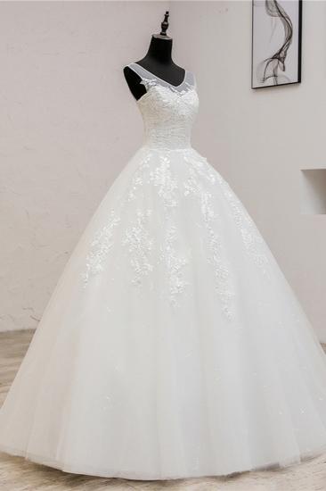 Bradyonlinewholesale Glamorous Sweetheart Tulle Lace Wedding Dress Ball Gown Sleeveless Appliques Ball Gowns On Sale_3