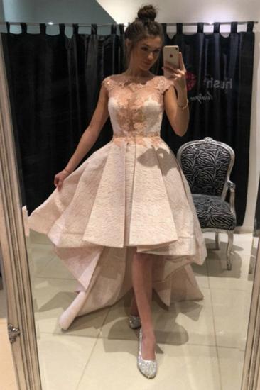 Elegant Sleeveless Jewel Neck Lace Hi-Lo Prom Dress
