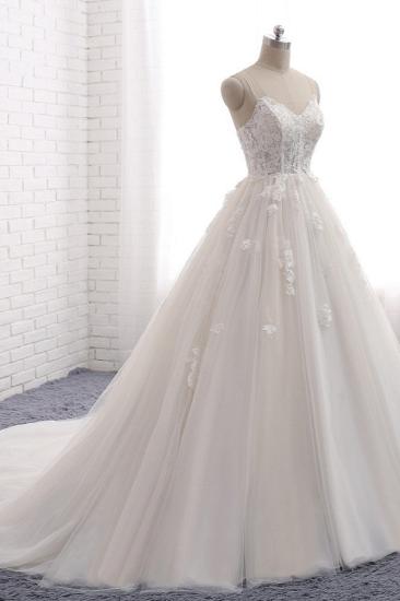 Bradyonlinewholesale Affordable Spaghetti Straps Sleeveless Lace Wedding Dresses A-line Tulle Ruffles Bridal Gowns On Sale_3