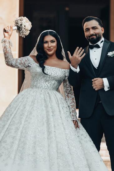 Luxury Wedding Dresses Princess Glitter Wedding Dresses with Sleeves_2