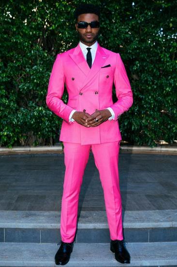Warren Candy Pink Peaked Lapel Double Breasted Prom Suits_1