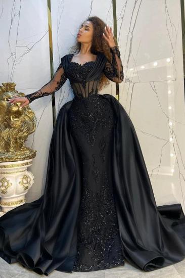 Designer Evening Dresses Long Lace Black Ball Gowns with Sleeves_5
