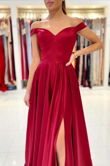 Red Off Sholder Evening Maxi Dress with Side Slit_3