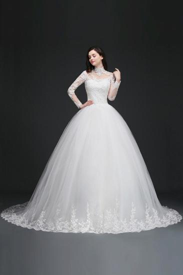 AMBER | Ball Gown High Neck Tulle Glamorous Wedding Dresses with Buttons_3