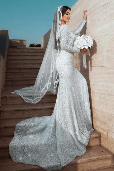 Modern Wedding Dresses Mermaid Style Glitter Wedding Dress with Sleeves_2
