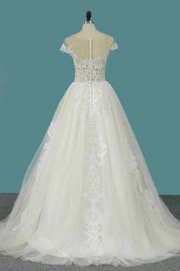 Bradyonlinewholesale Elegant Jewel Tulle Lace Wedding Dress Sleeveless Appliques Ruffles Bridal Gowns Online_2