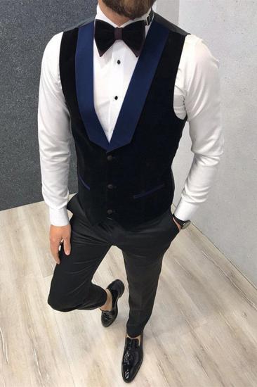 3 Piece Black and Blue Peak Lapel Wedding Suit Tuxedo with Vest_2