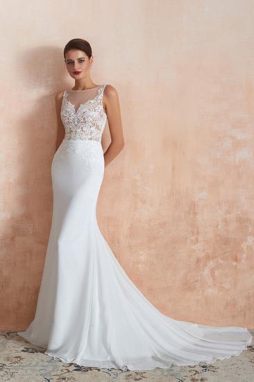 Carol | White Illusion neck Beach Column Wedding Dress with Court Train, Sexy Sleeveless High neck Beach Bridal Gowns_8