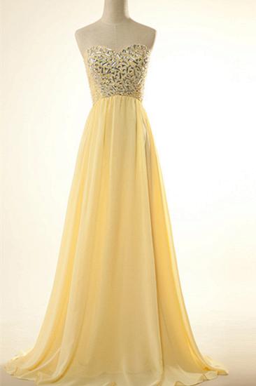 2022 New Arrival Sweetheart Yellow Long Prom Dress Rhinestones Chiffon Lace-Up Plus Size Gowns