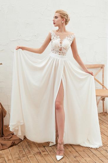 Sexy Jewel Appliques Long Ivory Affordable Wedding Dress with Front Slit_3