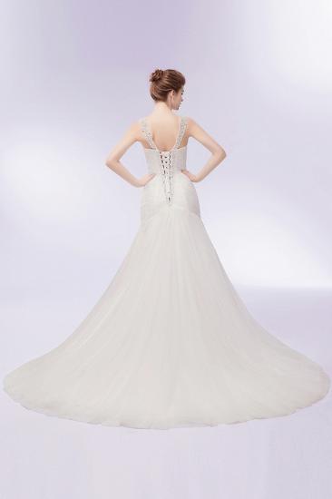 Mermaid V-neck Floor Length Tulle Wedding Dresses with Crystals_9