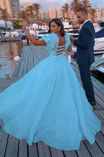 Bright Blue Puffy Sleeve Mermaid Prom Dress with Detachable Train_4