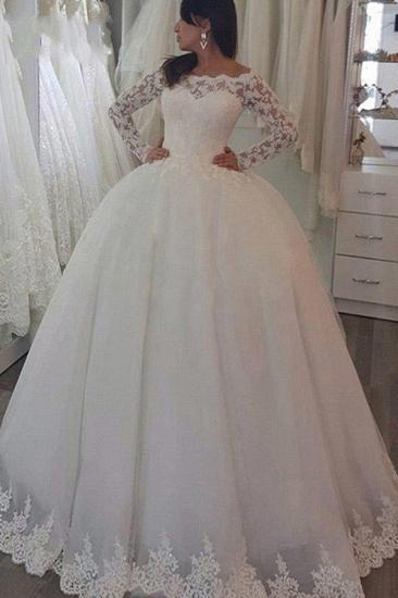 Sweep Train Applique Ball Gown Off-the-Shoulder Lace Long Sleeves Wedding Dresses_1