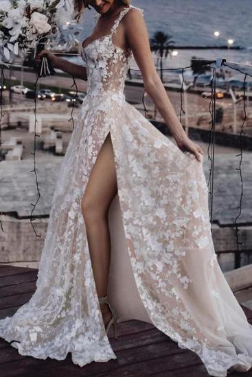 Champagne Wedding Dresses A Line Lace Boho Bridal Gown Online_2
