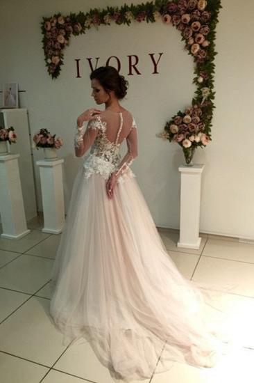Princess Elegant Long Sleeve Tulle Bridal Gowns | Gorgeous Lace Applique Wedding Dresses_3