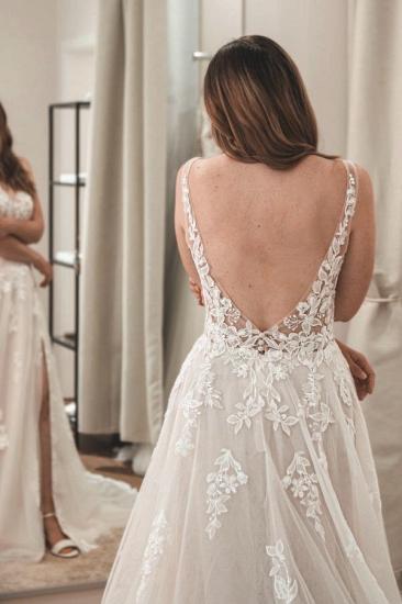 Boho Wedding Dresses V Neck Wedding Dress A Line Lace_4