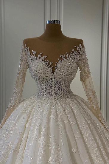 Gorgeous Long Sleeve Prom Dress 3D Floral Appliqué with Pearl Aline Wedding Dress_2