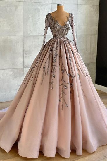 Luxury Long Sleeves V-Neck Floral Appliques Ball Gown_2