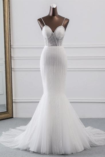 Bradyonlinewholesale Sexy Tulle Spaghetti Straps Mermaid White Wedding Dresses with Rhinestones Online_1