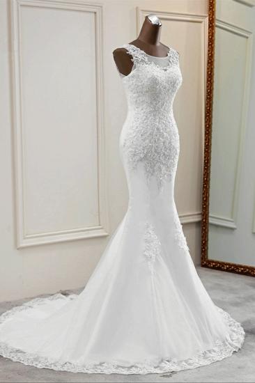 Bradyonlinewholesale Stunning Jewel Sleeveless White Wedding Dresses White Mermaid Beadings Bridal Gowns_3