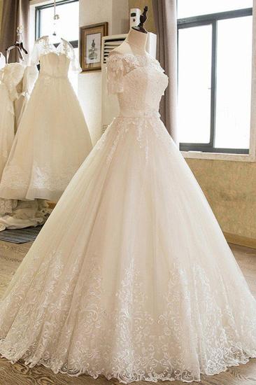 Floor-Length Applique Ball Gown Off-the-Shoulder Lace Tulle 1/2 Sleeves Wedding Dresses_3