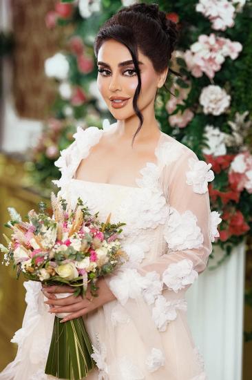 Champagne Wedding Dresses A Line Lace with Sleeves Boho Bridal Gowns_6