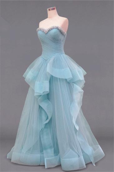 Tiered Pleats Sweetheart Prom Dresses Rhinestone Floor Length Sleeveless Evening Dresses_2