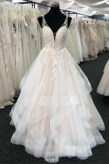 Bradyonlinewholesale Elegant Tulle V-Neck Wedding Dress Open Back Long Layered Bridal Gowns On Sale_1