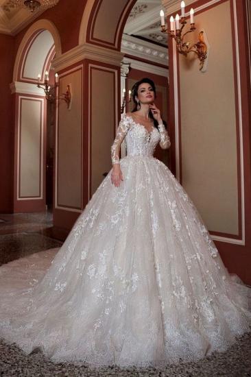 Luxurious Long Sleeve Lace Appliquéd Long A-Line Wedding Dress_1