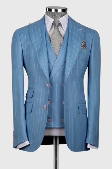 Cheng Gentlemen Blue 3 Piece Pinstripe Business Suit with Waistcoat_1