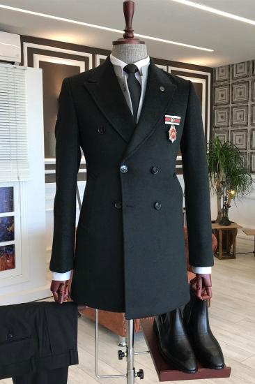 Frederic Formal All Black Point Lapel Double Breasted Custom Winter Coat_2