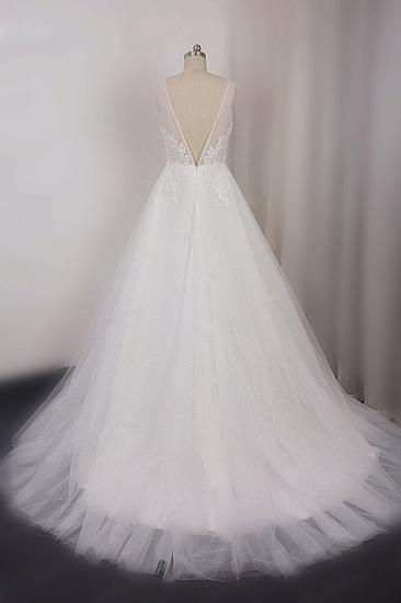 Bradyonlinewholesale Elegant V-Neck Sleeveless Straps Lace Wedding Dress White Tulle Appliques Beadings Bridal Gowns On Sale_2