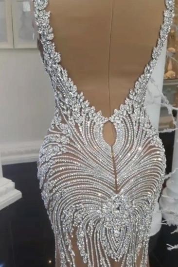 Luxury Crystals Mermaid Wedding Dresses | V-Neck Backless Champagne Bridal Gowns_2