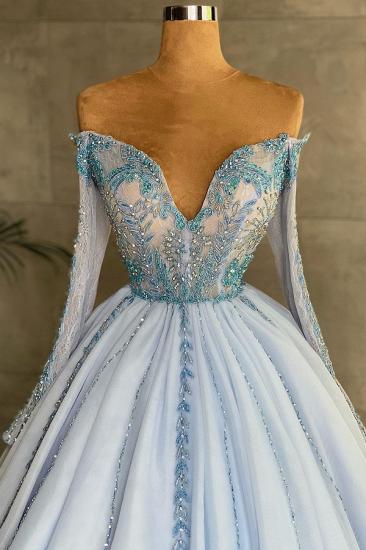 Gorgeous Sweetheart Long Sleeves Princess Party Dress Sky Blue Beadings Floral Lace Appliques_2
