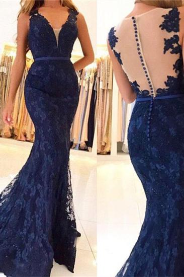 V-neck Mermaid Lace Pretty Prom Dress | Sheer Tulle Sleeveless Formal Evening Dress_3