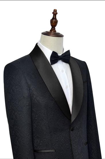 Mens Classic Black Jacquard Wedding Tuxedo |  Shawl Lapel Silk One Button Wedding Dress_5