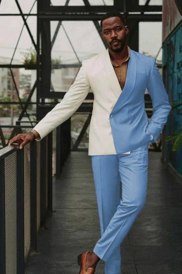 John Fashion Wonderful Sky Blue Shawl Lapel Double Breasted Prom Suits_1